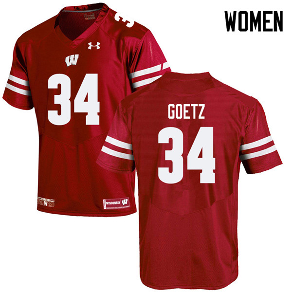 Wisconsin Badgers Women's #34 C.J. Goetz NCAA Under Armour Authentic Red College Stitched Football Jersey DK40P87OG